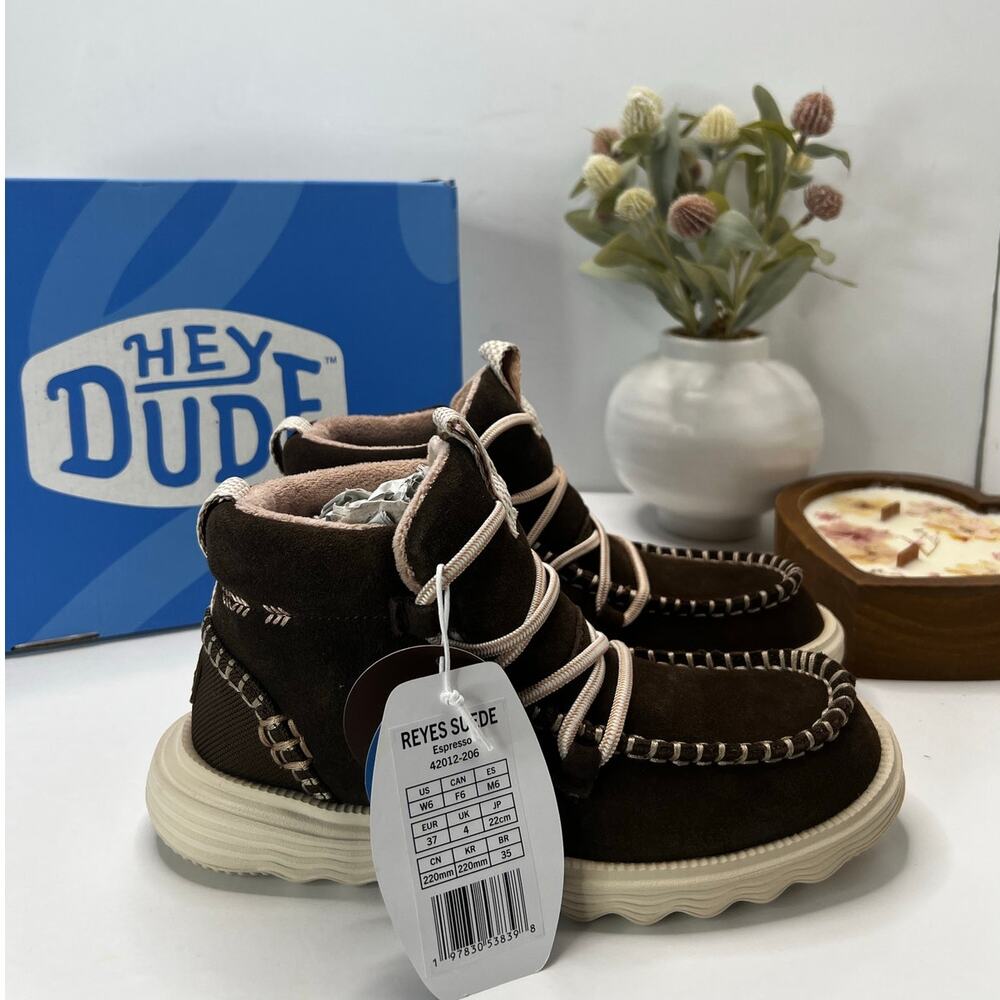 Hey Dude Reyes Suede Boot Lightweight Espresso 42012-206 Women 6 NWB